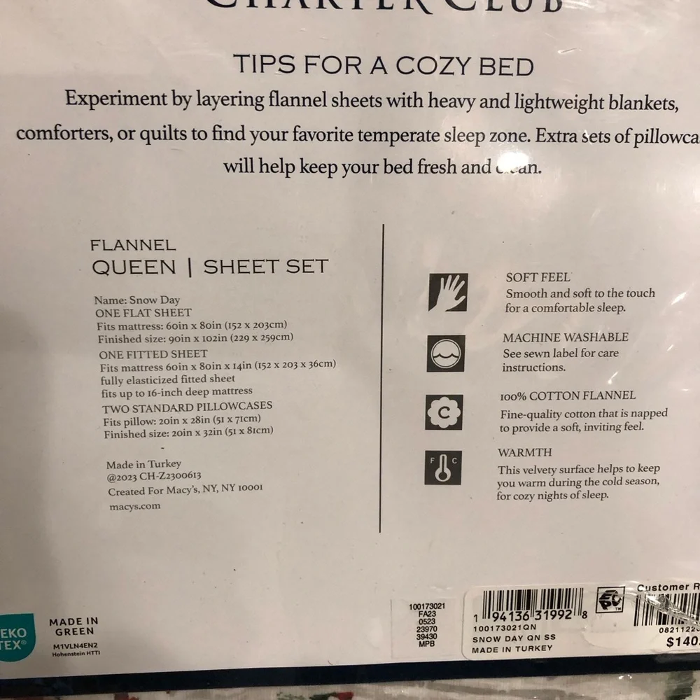 Charter Club Snow Day Queen Sheets Set